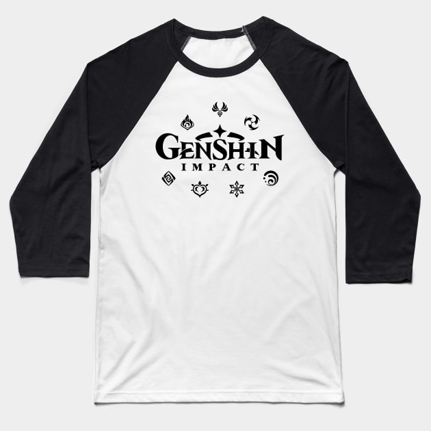 Genshin Impact Elements (Black) Baseball T-Shirt by TMW Design